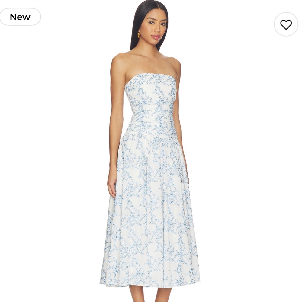 MAJORELLE Olenna Midi Dress in White & Blue - Picture 3 of 9